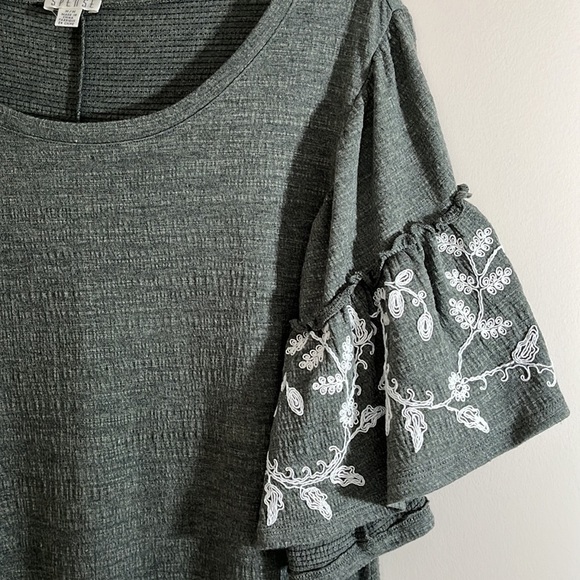 Spense Boho Embroidered Flutter Sleeve Green Dress - Picture 3 of 8